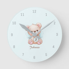 Björn Blå Baby Monogram Lägg till Namn Väggur