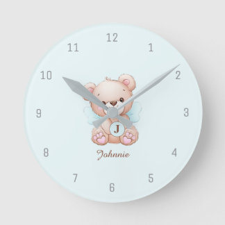 Björn Blå Baby Monogram Lägg till Namn Väggur