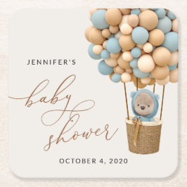 Björn, blå ballonger, Luftballong, babyskor Underlägg Papper Kvadrat