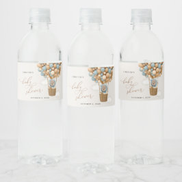 Björn, blå ballonger, Luftballong, babyskor Vattenflaskor Etikett