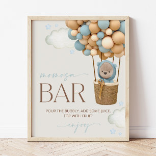 Björn, blå ballonger, Luftballong, Momosa Pub Poster