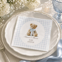 Björn Blå Gingham Pojke Bebis Shower
