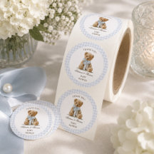 Björn Blå Gingham Pojke Bebis Shower