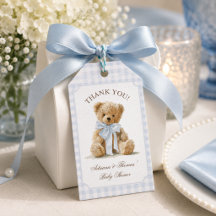 Björn Blå Gingham Pojke Bebis Shower Tack