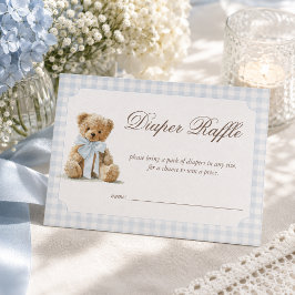 Björn Blå Pojke Baby Shower Blöja Lotteri Tilläggskort
