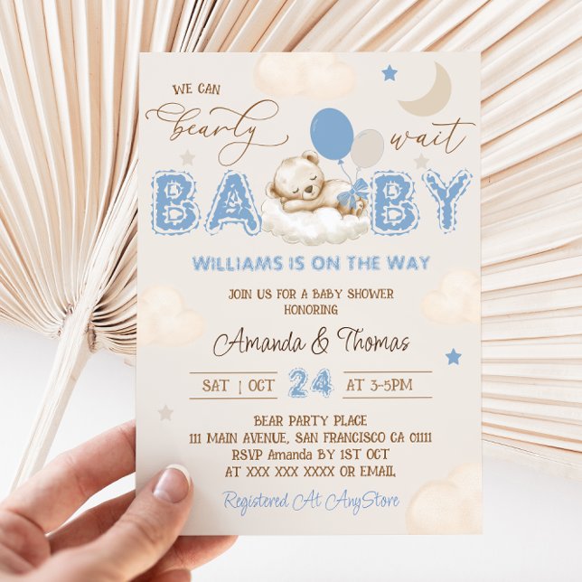 Björn Blå Pojke Baby Shower  Inbjudningar (Skapare uppladdad)