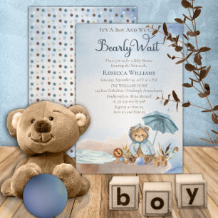 Björn Blue Parbrella Barly Wait Boy Shower Inbjudningar