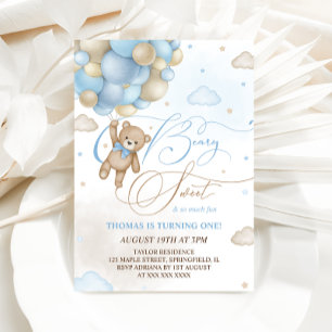 Björn Blue Pojke 1-årsdag Inbjudningar