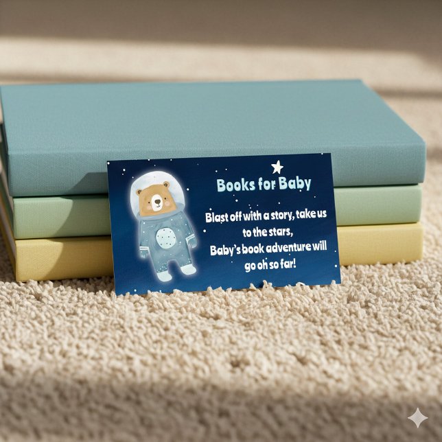 Björn Bokar för matarastronaut för begäran om Baby Tilläggskort (Books for baby, cute teddy bear enclosure card.)