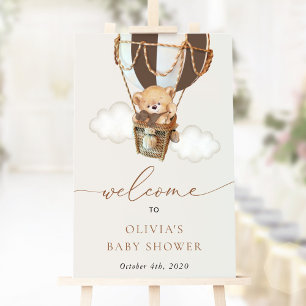 Björn, Brun Varm Luft Ballong, Baby Shower Välkoms Poster