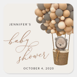 Björn, Brunt ballonger, Luftballong, babyskor Fyrkantigt Klistermärke