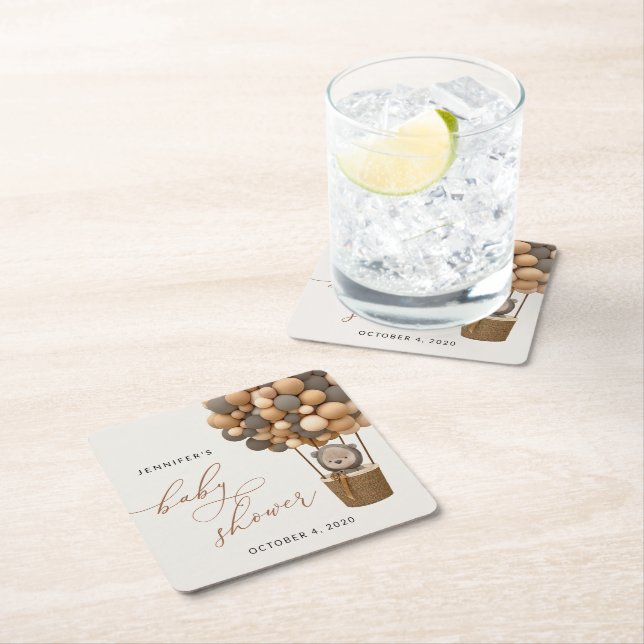 Björn, Brunt ballonger, Luftballong, babyskor Underlägg Papper Kvadrat (Insitu)