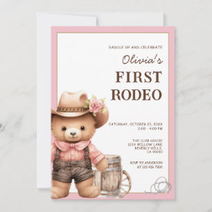 Björn Cowgirl Western Första Rodeo Födelsedag Inbjudningar