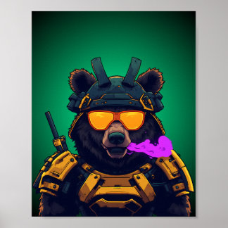 Björn Cyberpunk Samuraj Mecha Maskot Klistermärke Poster