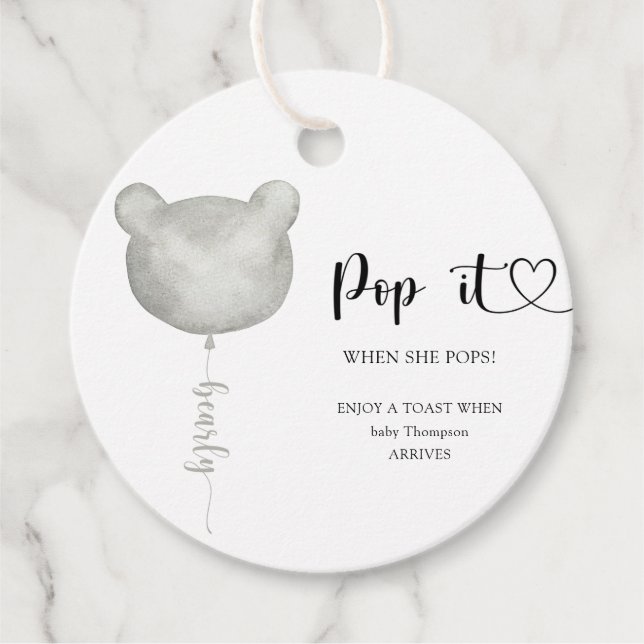 Björn det när hon doppar babydusch gåvor etiketter (Framsida)