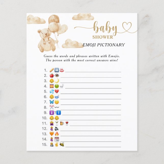 Björn Emoji bildlek baby shower (Framsida)