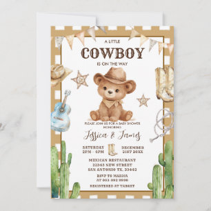 Björn En liten cowboy är på väg Baby shower Inbjudningar
