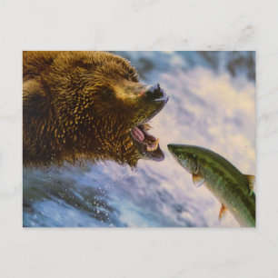 BJÖRN FISK VILD DJUR POSTCROSSING VYKORT
