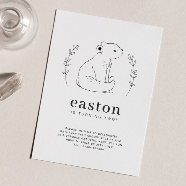 Björn födelsedagsinbjudan med linjeteckning inbjudningar (Skapare uppladdad)