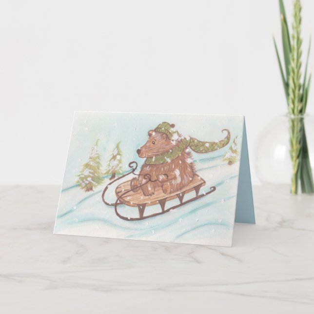 Björn för Sleighridninghelgdag Helgkort (Framsida)