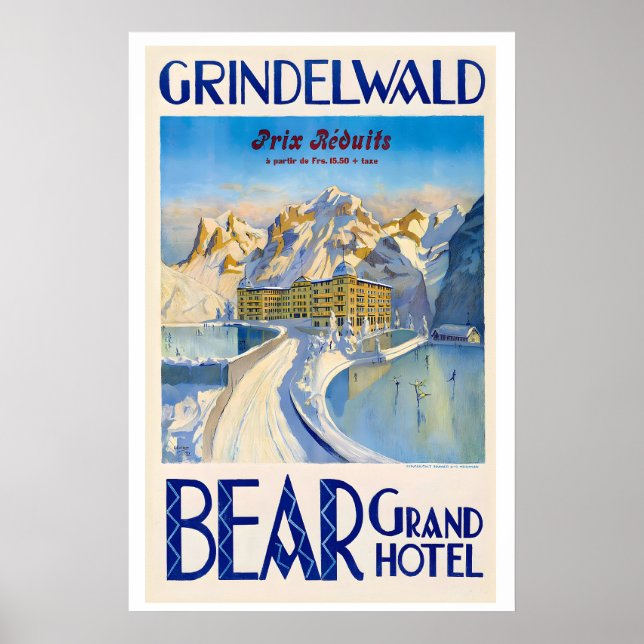 Björn Grand Hotel Grindelwald Schweiz Vintage Poster (Framsidan)