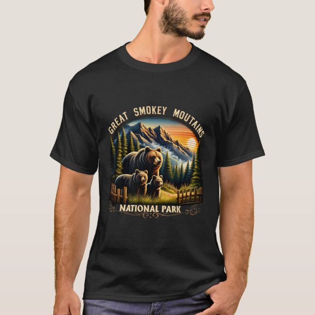 Björn Great Smokey Mountains National Park Svart B T Shirt (Framsida)