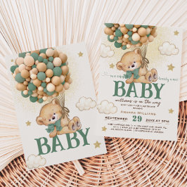Björn Gröna Ballonger Baby Shower Inbjudningar