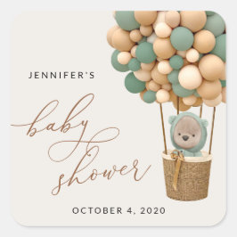 Björn, Grönt, Luftballong, babyskor Fyrkantigt Klistermärke