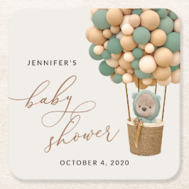 Björn, Grönt, Luftballong, babyskor Underlägg Papper Kvadrat