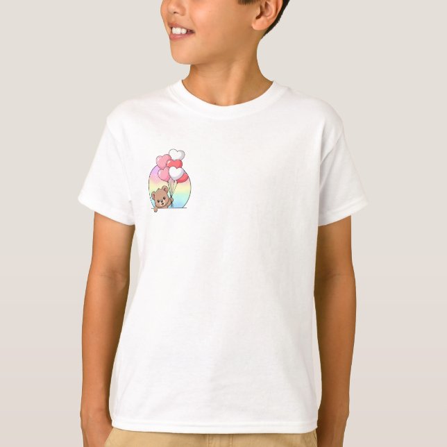 Björn Hjärtballonger Regnbåge Barn T Shirt (Framsida)