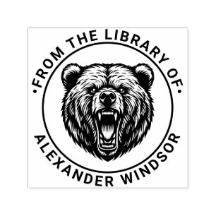 Björn Huvud Blottar Tänder #2 Biblioteksboknamn Självfärgande Stämpel