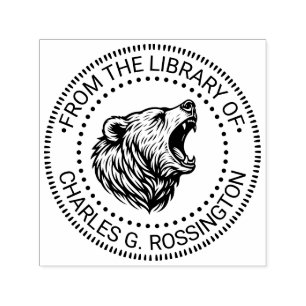 Björn huvud blottar tänder bibliotek boknamn #2 självfärgande stämpel