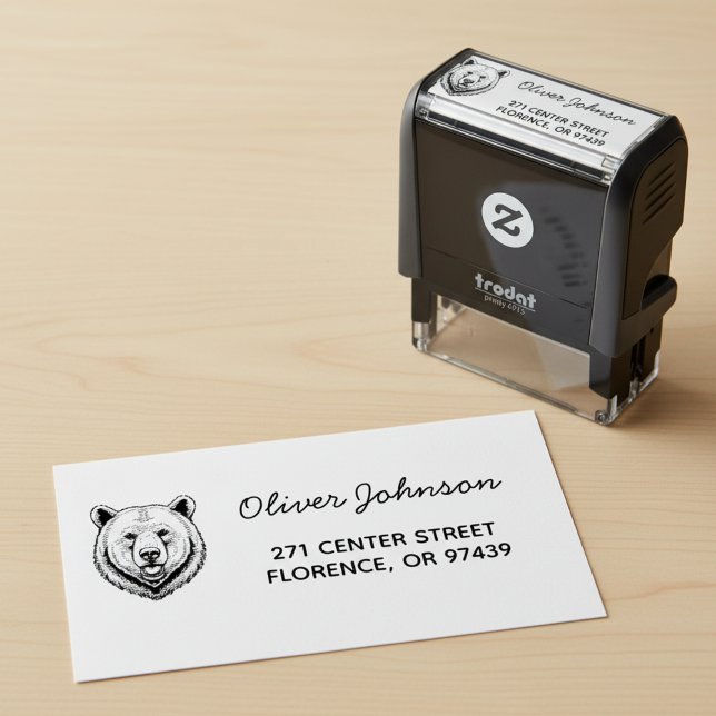 Björn Huvud Självbläckande Returadress Stämpel (Bear head return address stamp.)