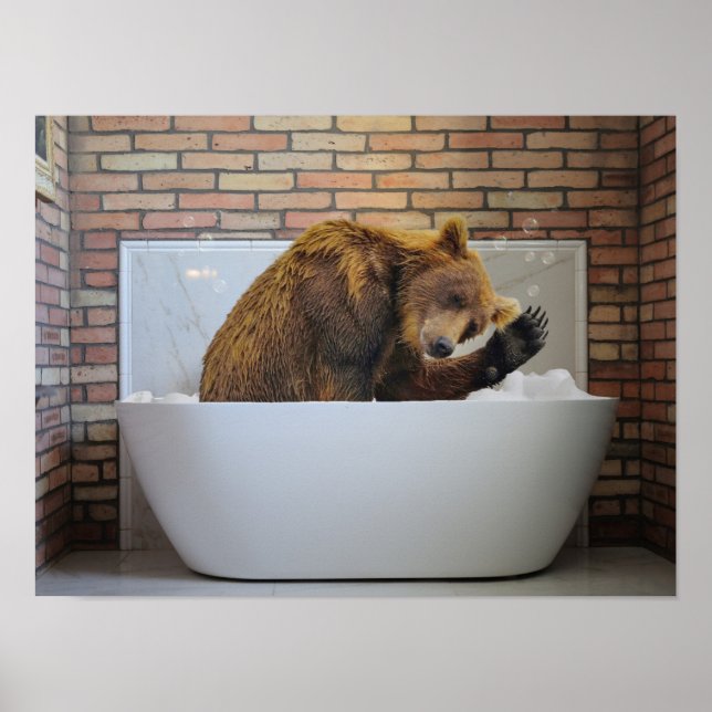 Björn i badkaret Bathtub Animal Poster (Framsidan)