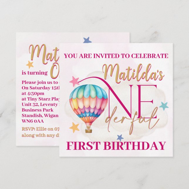 Björn i ballong Anpassade inbjudningar (Fram/baksida)