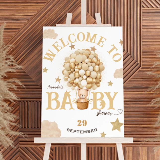 Björn i Basket Guld Beige Baby Shower Välkommen Poster (Skapare uppladdad)