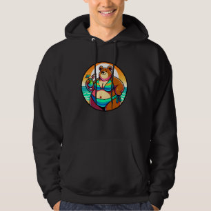 Björn i Bikini vid Beach Holding Drink Summer Bodi Hoodie
