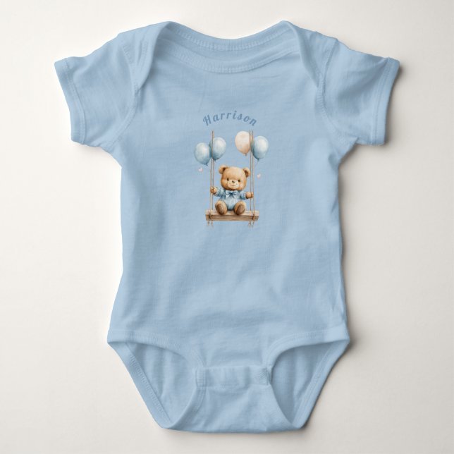 Björn i blått på gunga ballonger t shirt (Framsida)