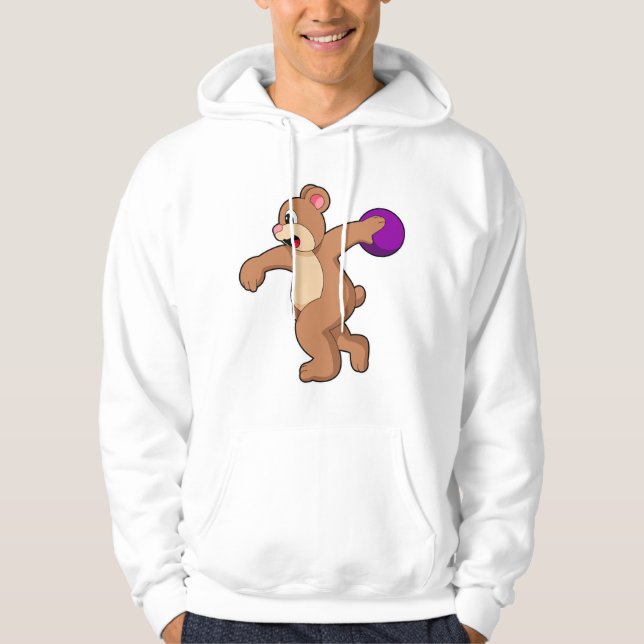 Björn i Bowling med Bowling-boll Hoodie (Framsida)