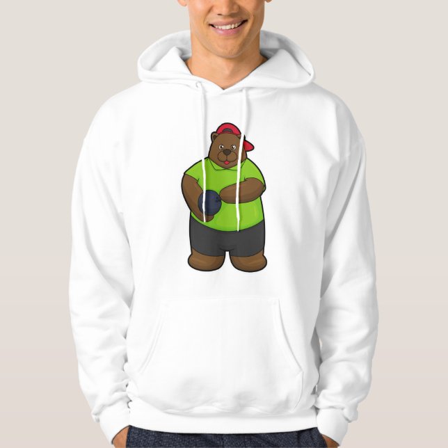 Björn i Bowling med Bowling-boll Hoodie (Framsida)