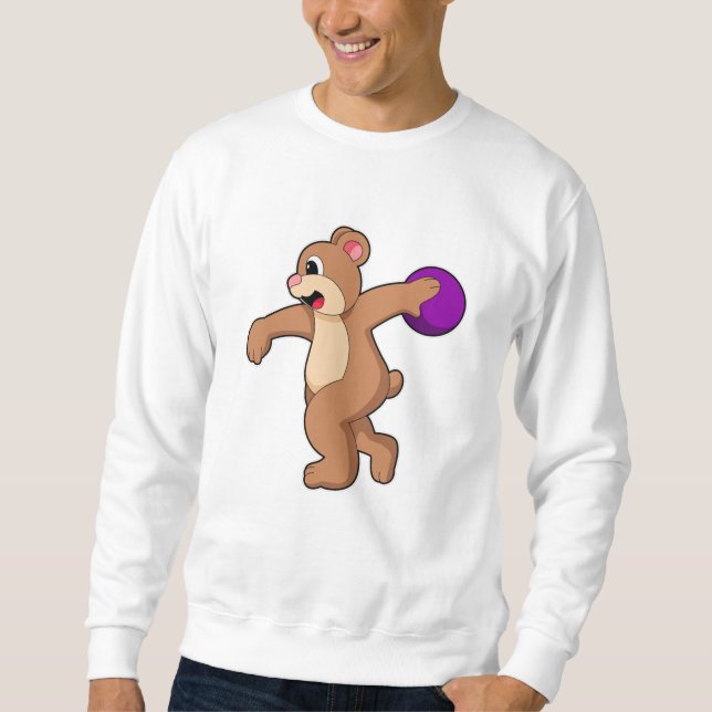 Björn i Bowling med Bowling-boll Lång Ärmad Tröja (Framsida)