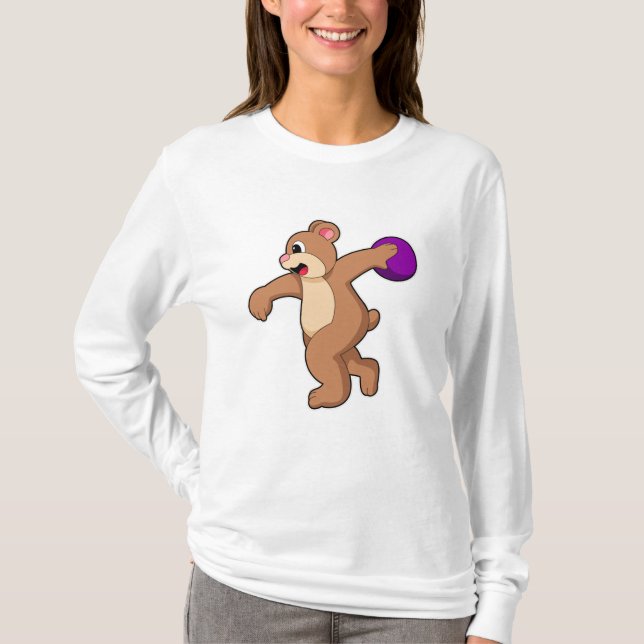 Björn i Bowling med Bowling-boll T Shirt (Framsida)