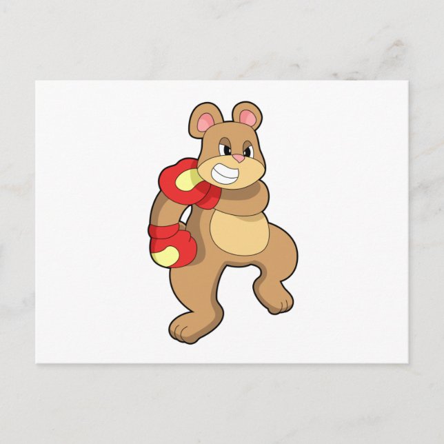 Björn i boxning med boxningshandskor vykort (Framsida)