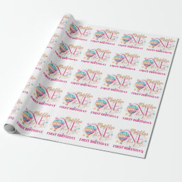 Björn i en Rosa Ballon Baby Wrapping Papper Presentpapper
