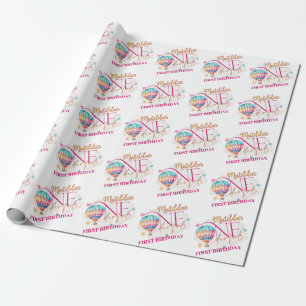 Björn i en Rosa Ballon Baby Wrapping Papper Presentpapper