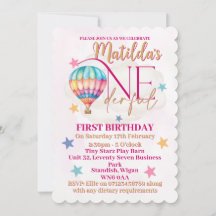 Björn i en rosa varmluftsballong-inbjudningar