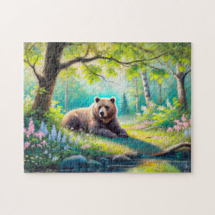 Björn i Forest Glade Pastel Chalk Teckning Pussel