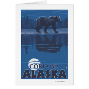 Björn i månsken - Cordova, Alaska Hälsningskort