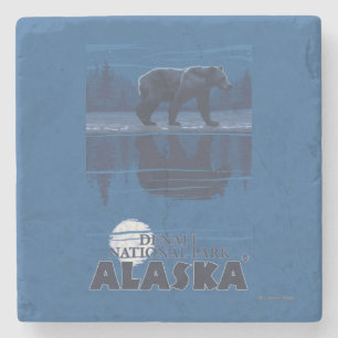 Björn i månsken - Denali nationalpark, Alaska Underlägg Sten