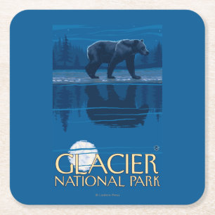 Björn i månsken - glaciärnationalpark, MT Underlägg Papper Kvadrat
